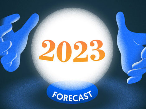 Illustration of crystal ball/hands-Forecast 2023.