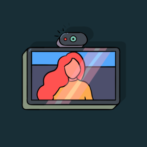 Illustration of woman on video screen.