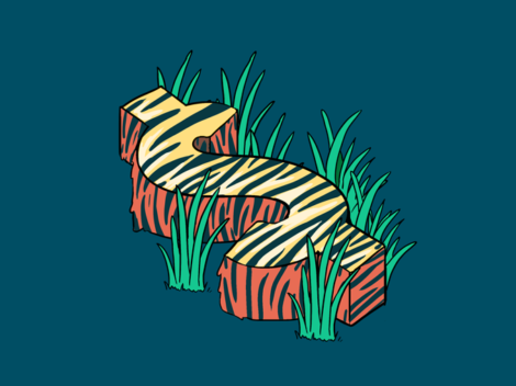 Illustration of a tiger-striped dollar sign in tall grass