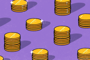 Illustration of piles of gold coins to represent money