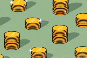 Illustration of piles of gold coins to represent money