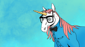 Illustration of a "nerdy" unicorn.