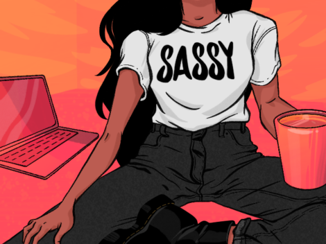 Illustration of woman wearing a Sassy t-shirt.