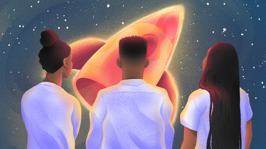Illustration of Black Founders looking at startup rocket