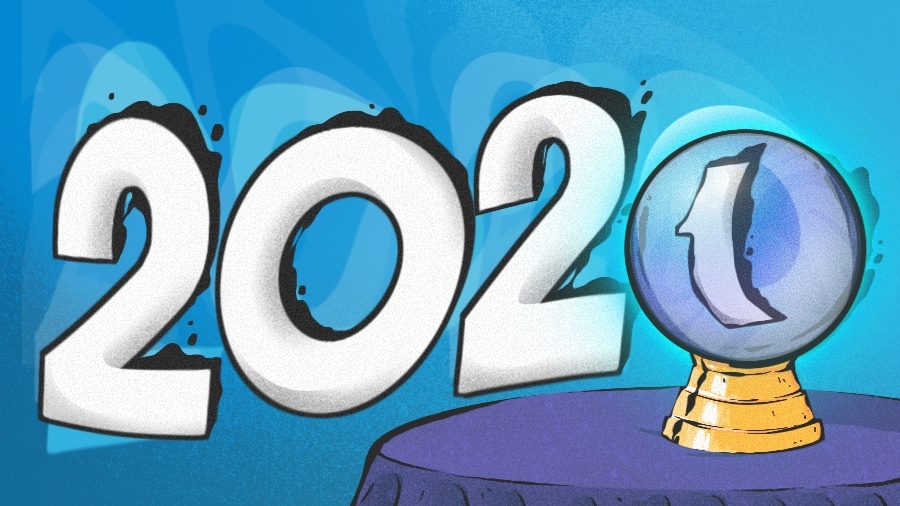 Illustration of 2021 with a crystal ball.
