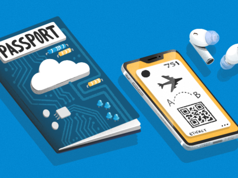 Illustration of a passport and boarding pass on smartphone