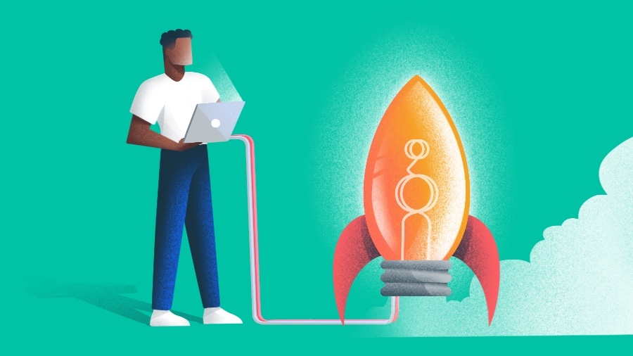 Illustration of Black Founder launching a startup rocket