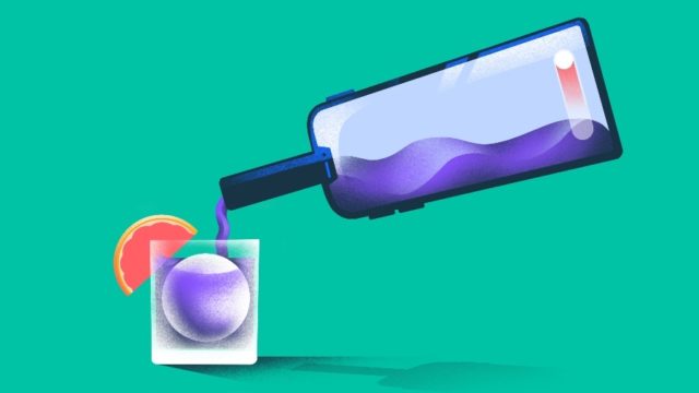Illustration of liquor being poured from a smartphone-shaped bottle