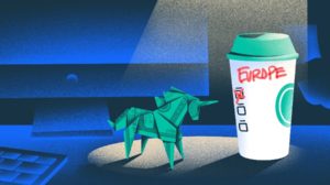 Illustration of money origami unicorn with go-coffee-Europe. [Dom Guzman]