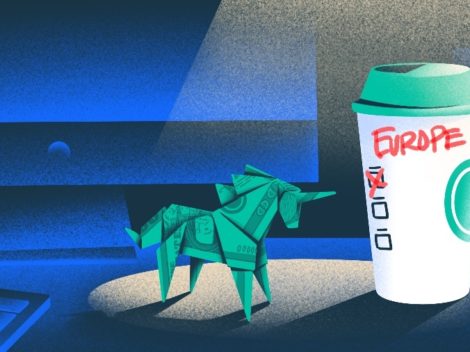 Illustration of money origami unicorn with go-coffee-Europe. [Dom Guzman]