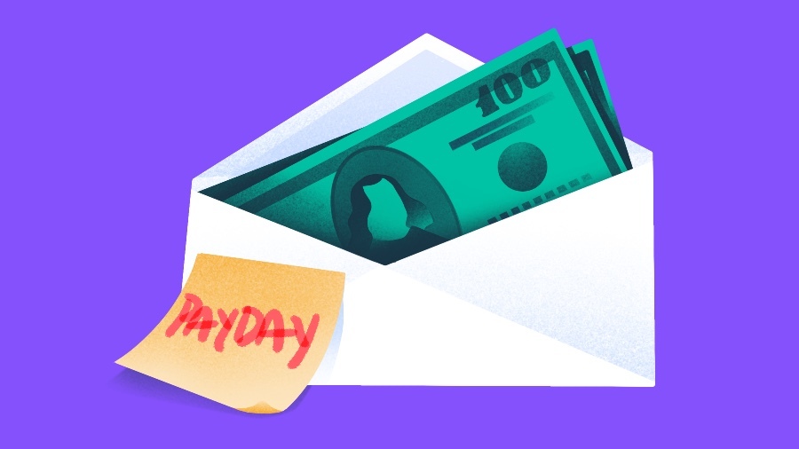 Illustration of Pay Day envelope with cash