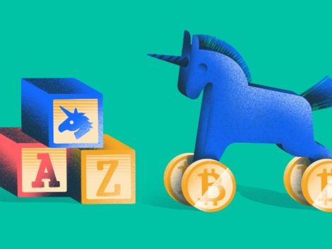 Andreessen Horowitz -toy unicorn with Bitcoin wheels