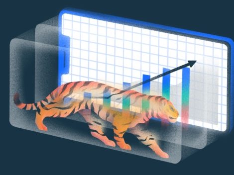 Illustration of tiger overlaid on growth chart.