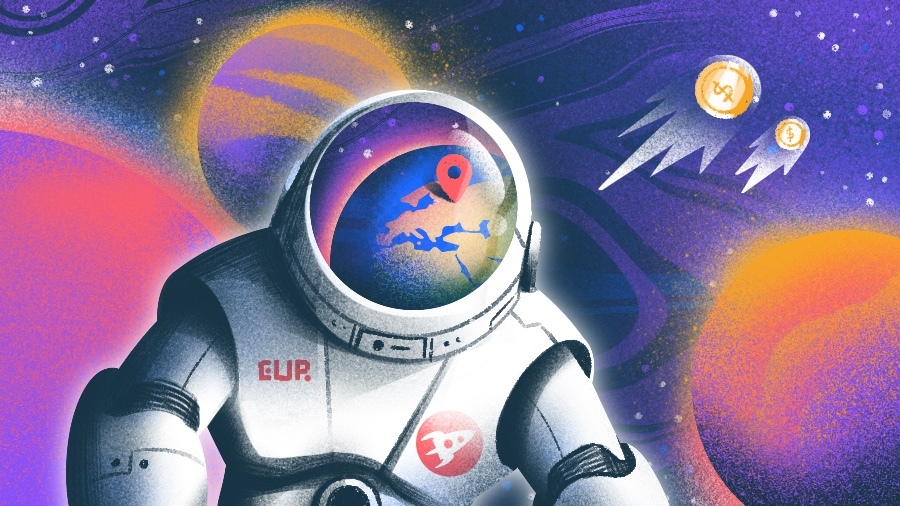 Illustration of astronaut with earth reflection-Europe.