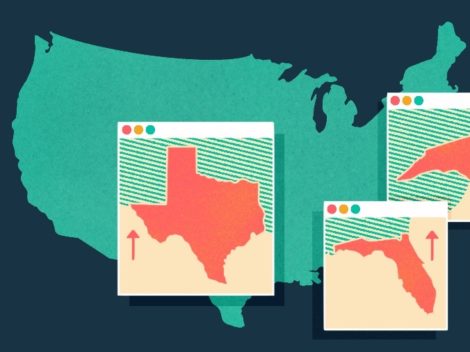 Illustration of US Map with Texas, Florida and N. Carolina overlay.