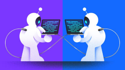 Illustration of robots programming each other [Dom Guzman]