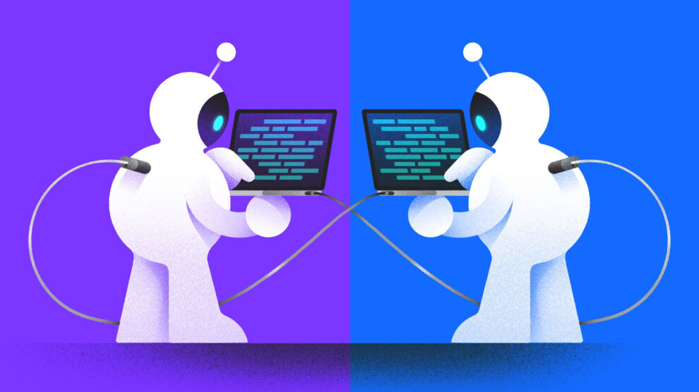 Illustration of robots programming each other [Dom Guzman]