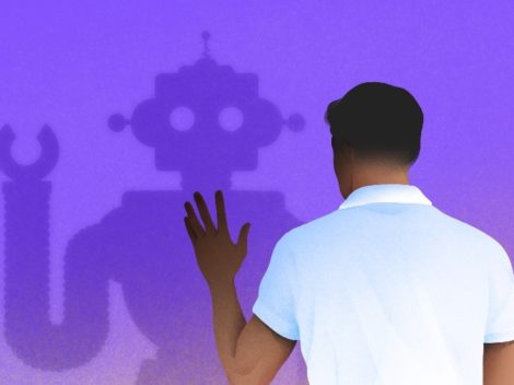 Illustration of founder with robot shadow.