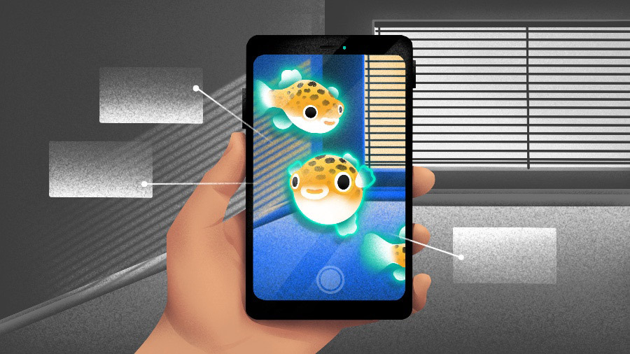 Illustration of smartphone with AR fish.