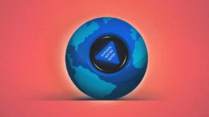 Illustration of Magic 8 Ball as earth with Outlook Not So Good fortune