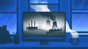 Illustration of nuclear plant on computer desktop