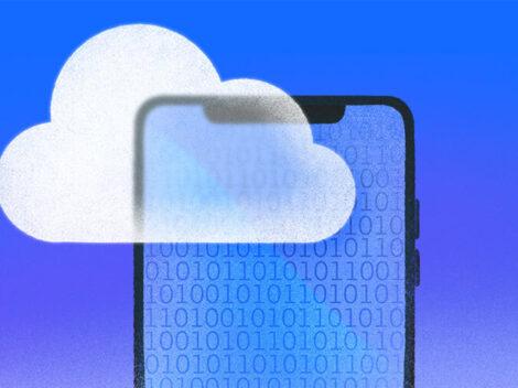 Illustration of a phone in the cloud.