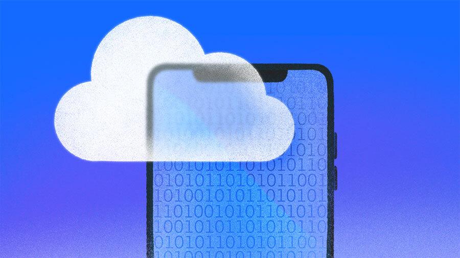 Illustration of a phone in the cloud.