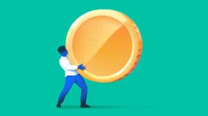 Illustration of a guy carrying a big coin.
