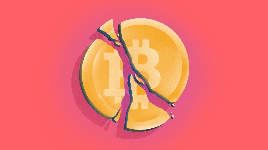 Illustration of broken crypto coin.