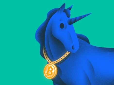 Illustration of unicorn wearing a Bitcoin necklace