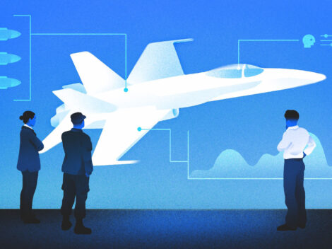 Illustration of humans viewing aircraft.