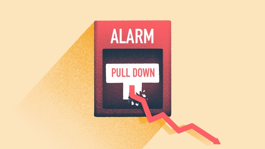 Illustration of Fire Alarm with arrow pointing down
