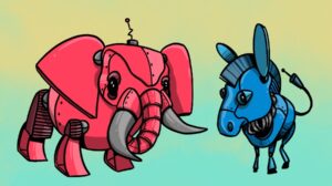 Robotic elephant (Republican) and Donkey (Democrat) [Dom Guzman]