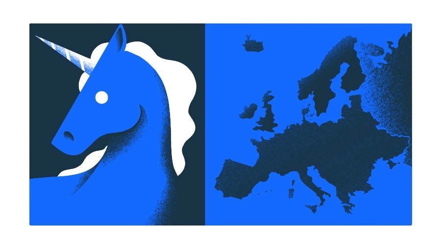 Illustration of a unicorn/illustration of a map of Europe.