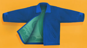 Illustration of Jacket with $100 bill lining.