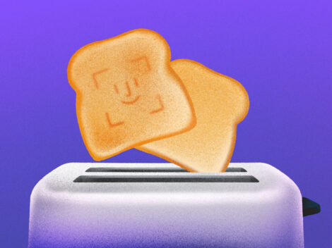 Illustration of toast with Face ID toasted in. [Dom Guzman]