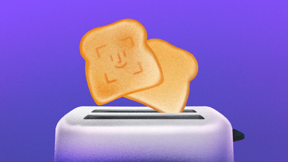 Illustration of toast with Face ID toasted in. [Dom Guzman]