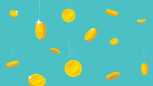 Illustration of gold coins falling.
