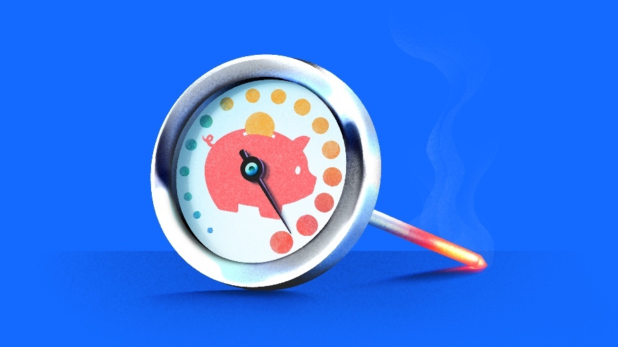 illustration of piggy bank on thermometer