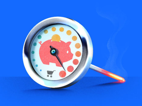 illustration of piggy bank on thermometer - e-commerce