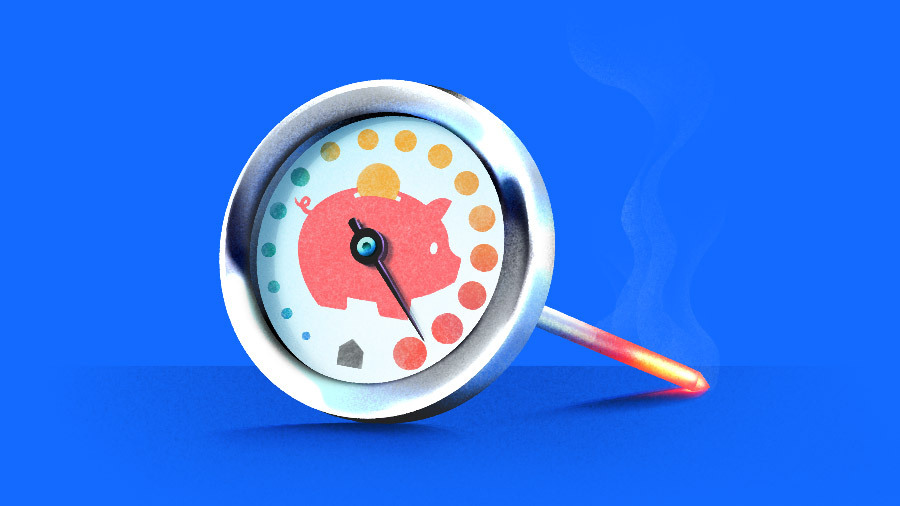 illustration of piggy bank on thermometer -remote work