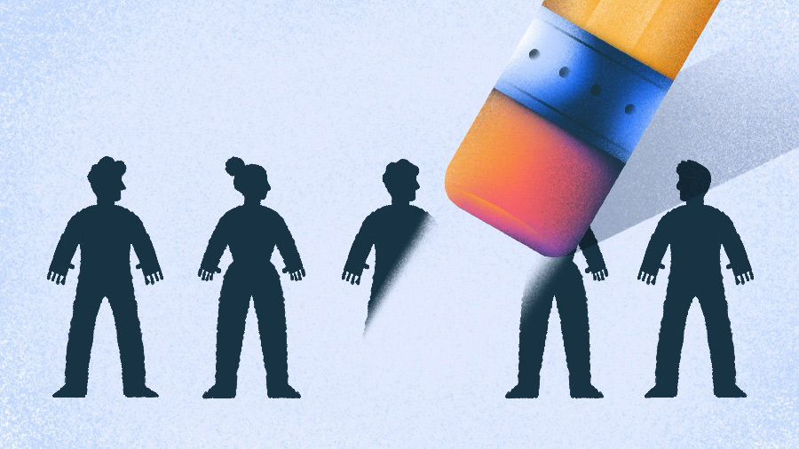 Illustration of pencil eraser erasing workers