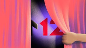 Illustration of M12 pulling the curtain back.
