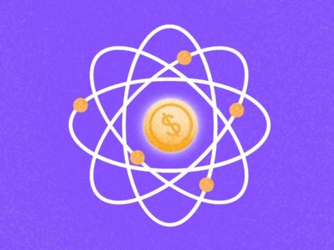 Illustration of atomic symbol with coins.