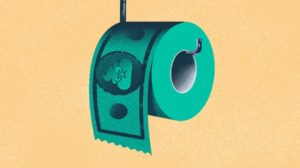 Illustration of roll of toilet paper in a money design