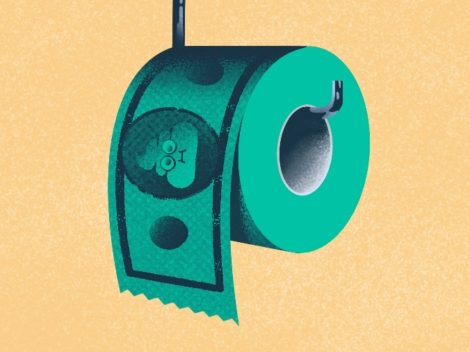 Illustration of roll of toilet paper in a money design