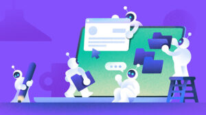 Illustration showing AI agents, depicted by robots, performing digital tasks. [Dom Guzman]