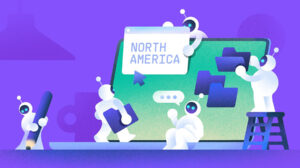 Illustration showing AI agents, depicted by robots, performing digital tasks. [Dom Guzman]