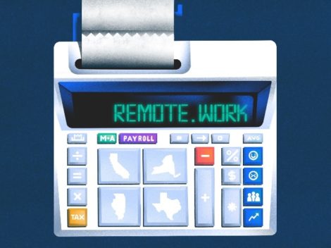Illustration of calculator with Remote Work on readout.