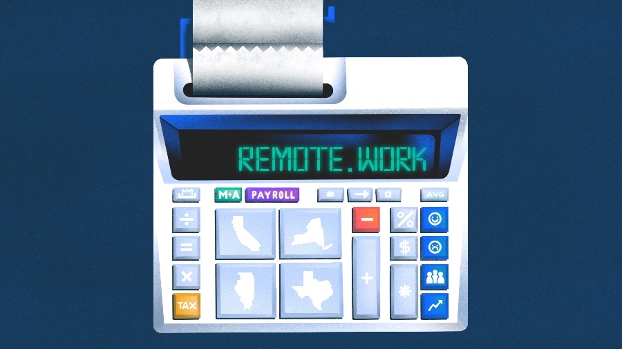 Illustration of calculator with Remote Work on readout.